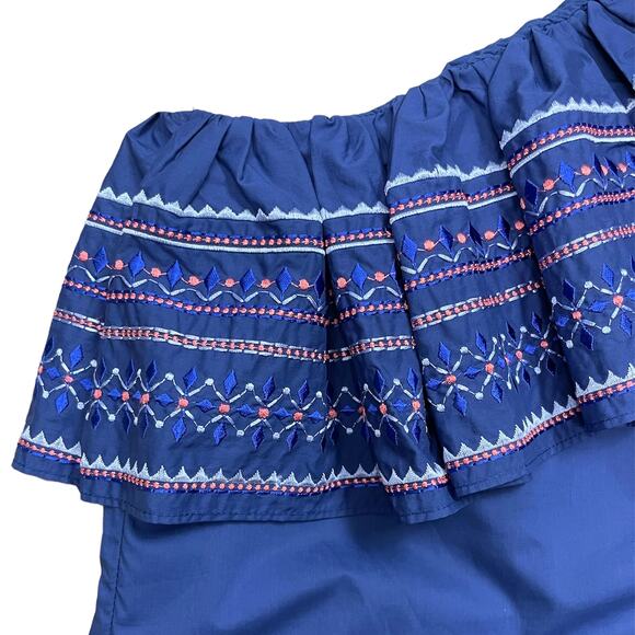 Parker | NWT Katrina Lazuli Blue Embroidered Ruffle One Shoulder Mini Dress - Picture 6 of 12